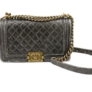 CHANEL Cracked Metallic Calfskin Quilted Boy Ba